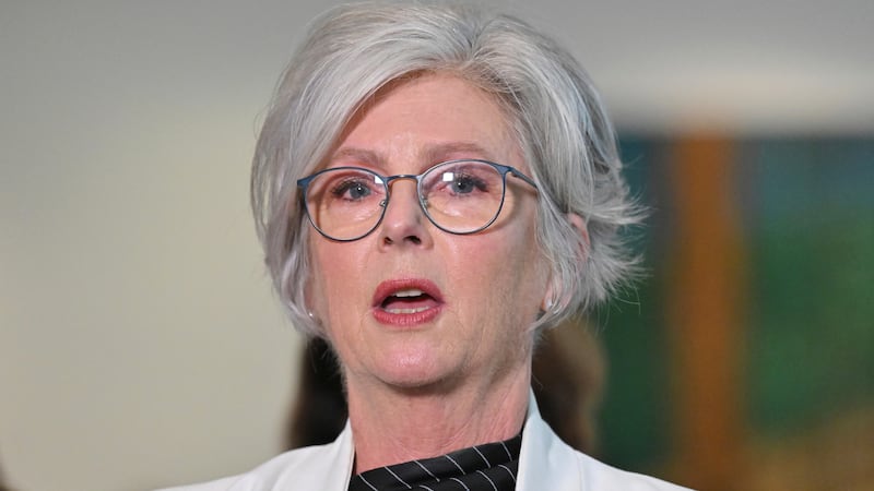 Australian independent member of parliament Helen Haines speaks at a press conference at...