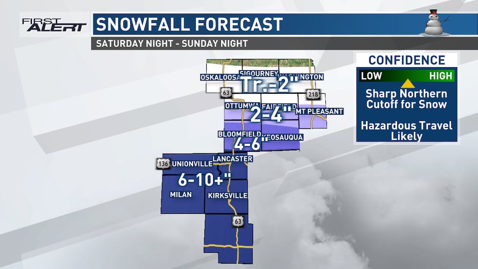 Snowfall totals through Sunday night