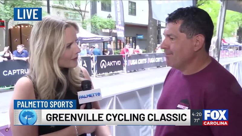 Palmetto Sports’ Ella Grogan LIVE at Greenville Cycling Classic with co-founder of Hincapie...